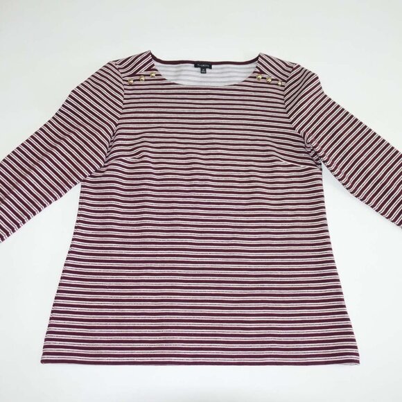 Talbots Women's Blouse Medium Long Sleeves Red White Cotton Striped Top Shirt M - Picture 1 of 7